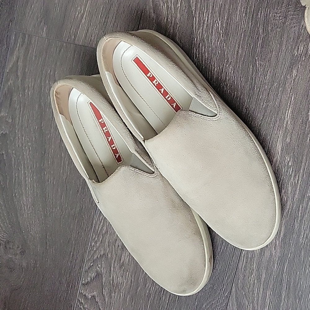 Prada Beige Suede Slip-On Sneakers